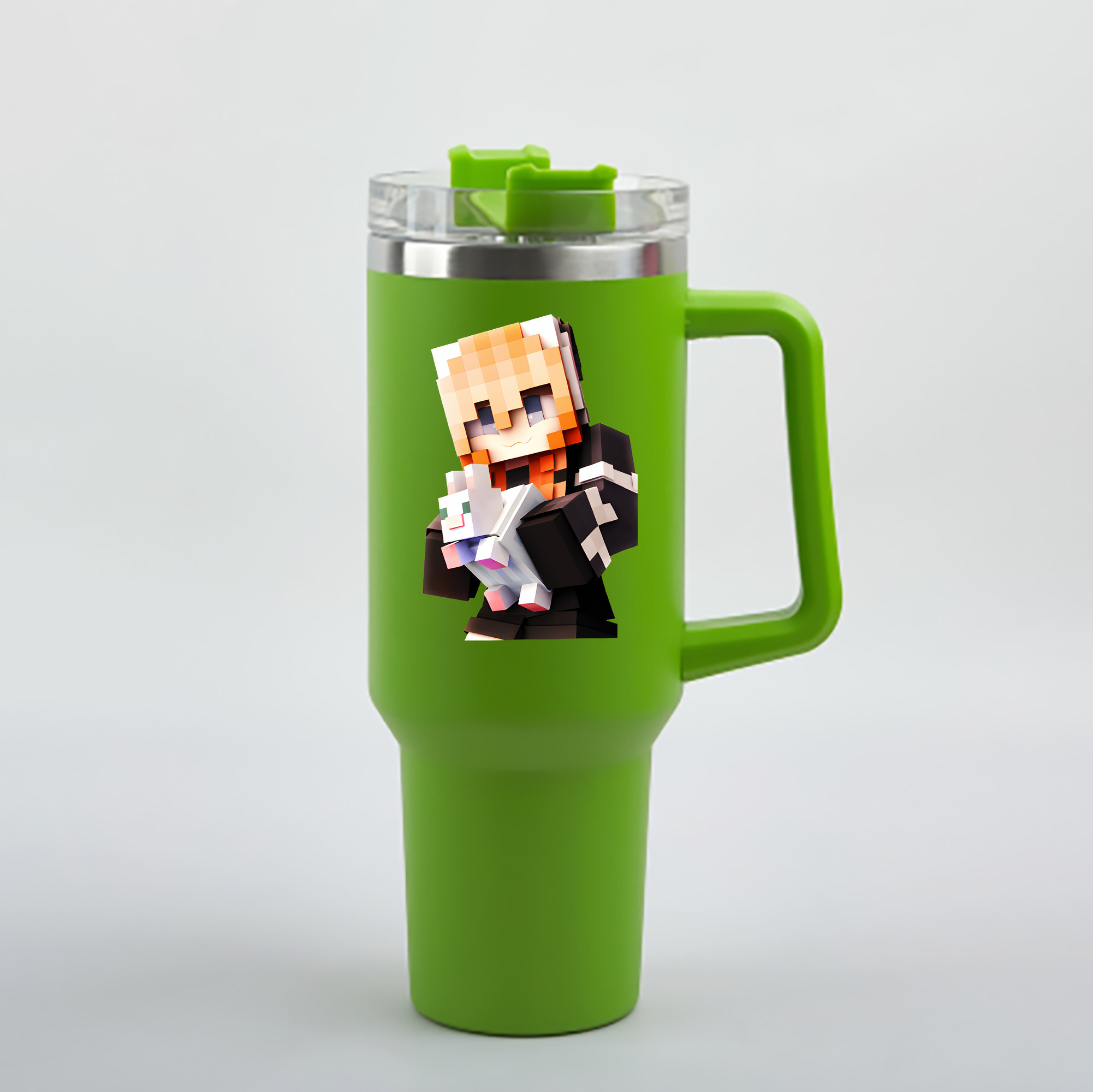 （画像用） マインクラフト ブロックの世界 Minecraft MC Block world 1200mL車用タンブラー - クリスタルステッカー（プラスチックストロー付き）